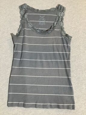 Lace Cami Gray Striped Tank Top